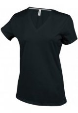 T-shirt dames V- hals zwart met bedrukking rug